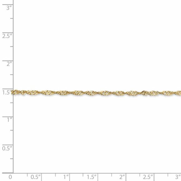 1.6mm 14k Yellow Gold Diamond Cut Singapore Chain Anklet, 10 Inch - Picture 4 of 6